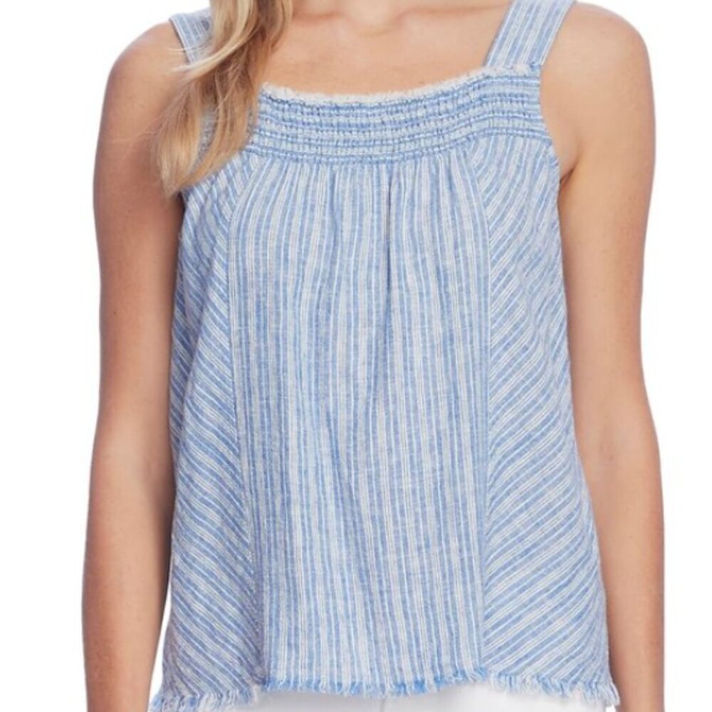 Vince Camuto white and blue linen top Size S